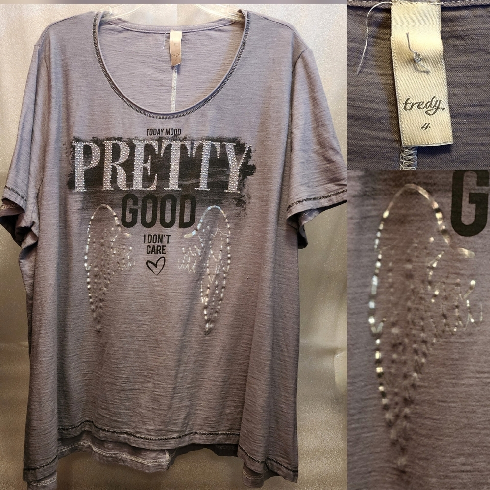 Tredy Plus Graphic Tee: Todays Mood - Pretty Good - I Don't Care • Angel Wings